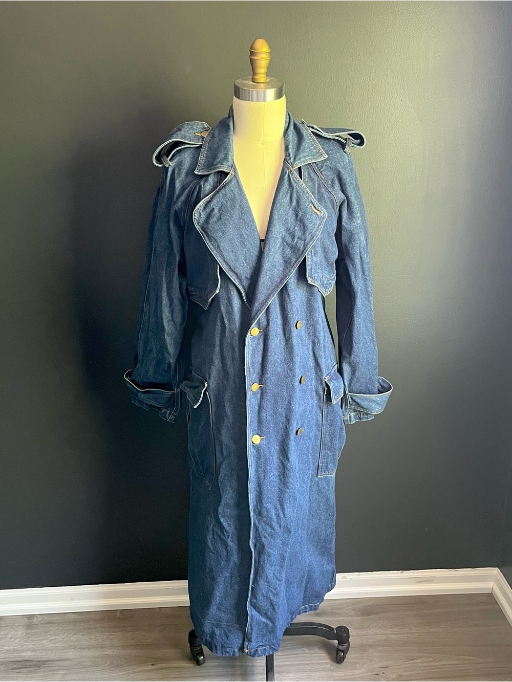 Rare 90s Avon Fashions Denim Trench Coat- Size M - Picture 2 of 16